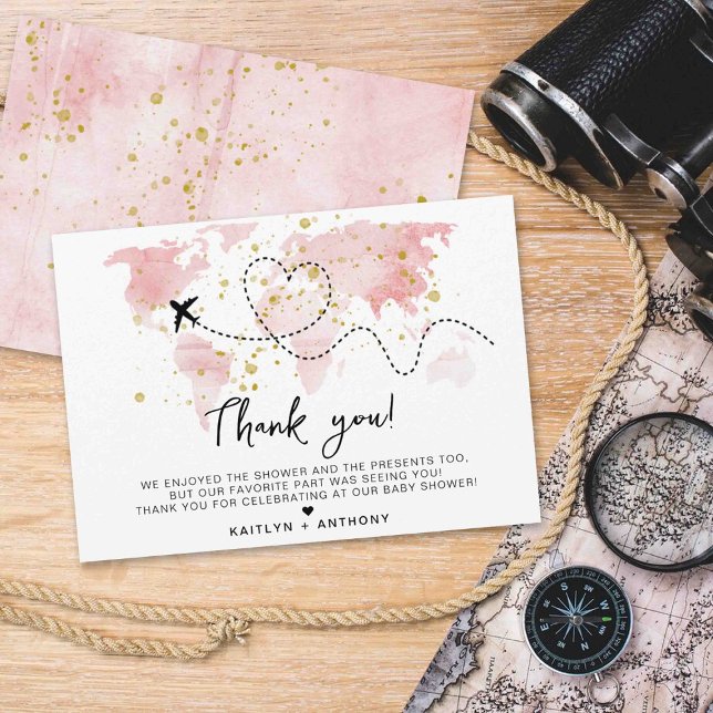 "Let The Adventure Begin!" Travel Map Baby Shower Thank You Card (Creator Uploaded)