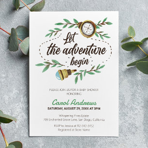 Let the Adventure Begin Watercolor Baby Shower Invitation