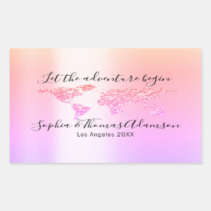 Let The Adventure Begin Wedding World Map Ombre Rectangular Sticker