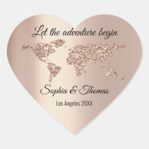 Let The Adventure Begin Wedding  World Rose Heart Sticker