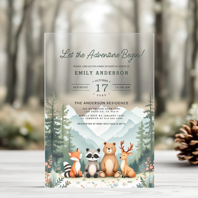 Let The Adventure Begin Woodland Baby Shower Acrylic Invitations (Creator Uploaded)