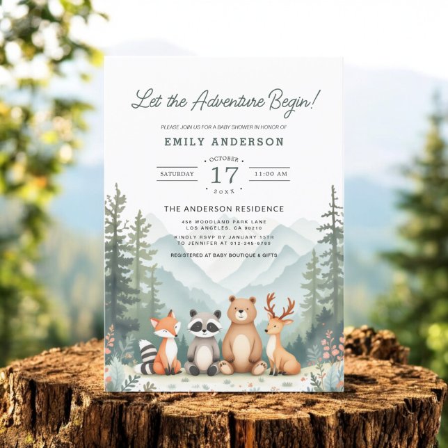 Let The Adventure Begin Woodland Baby Shower Invitation (Creator Uploaded)