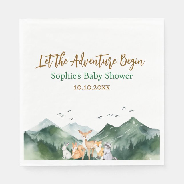Let the Adventure Begin Woodland Baby Shower Napkin (Front)
