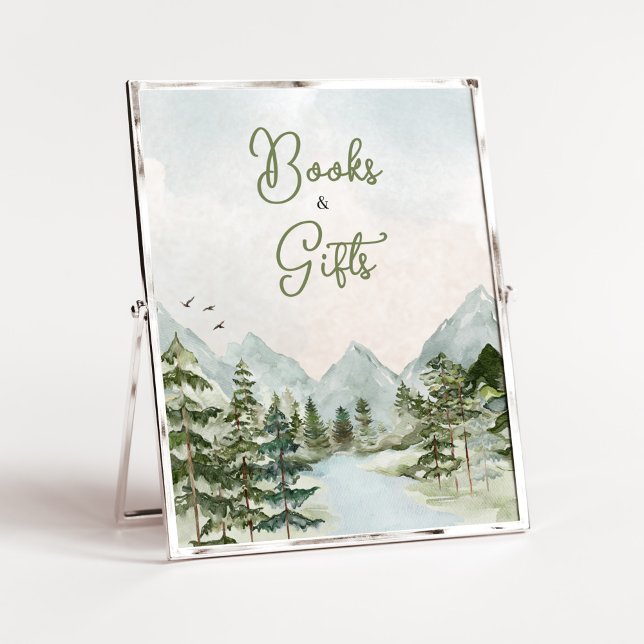 Let the Adventure Begin Woodland Books and Gifts Poster (Forest Baby Shower Books and Gifts Sign)
