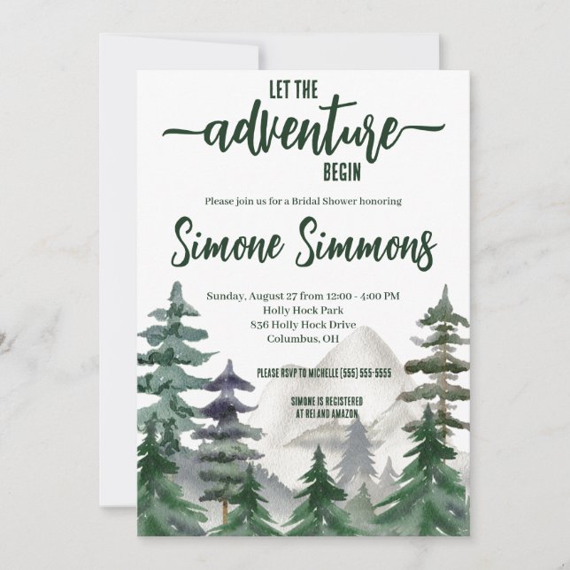 Let the Adventure Begin!  Woodland Bridal Shower  Invitation (Front)