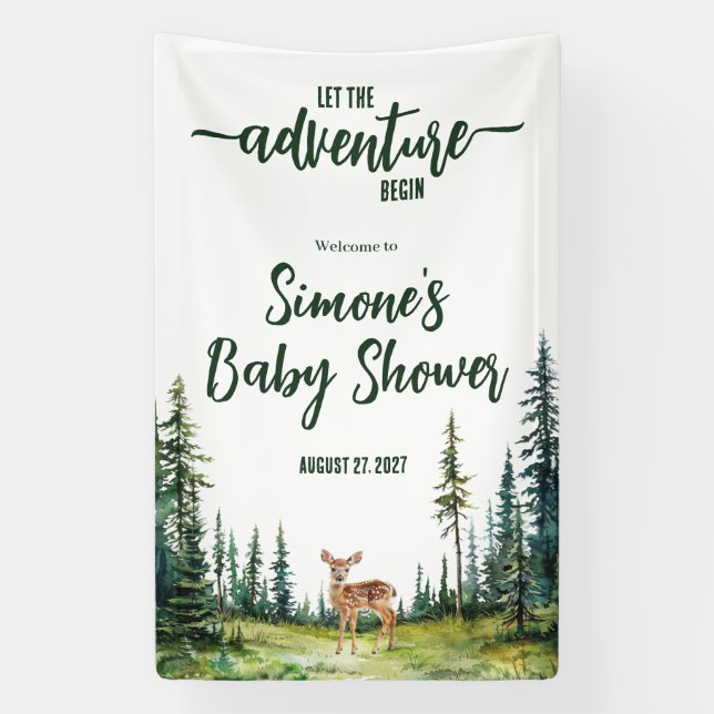 Let the Adventure Begin! Woodland Fawn Baby Shower Banner (Vertical)