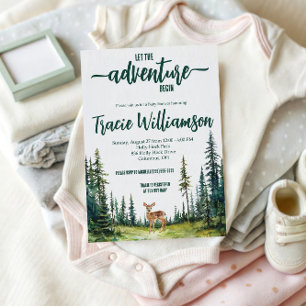 Let the Adventure Begin! Woodland Fawn Baby Shower Invitation