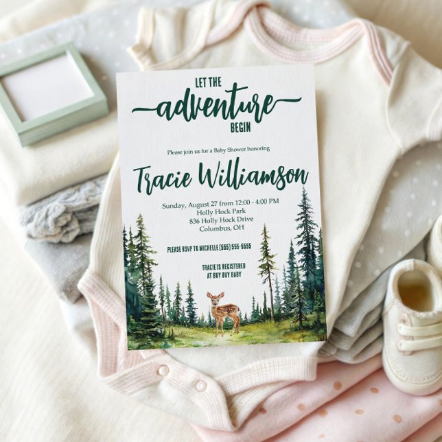 Let the Adventure Begin! Woodland Fawn Baby Shower Invitation (Creator Uploaded)