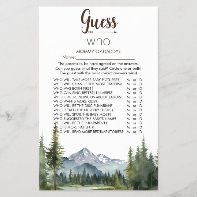 Let the Adventure 'Guess Who' Baby Shower Game  Flyer (Front)