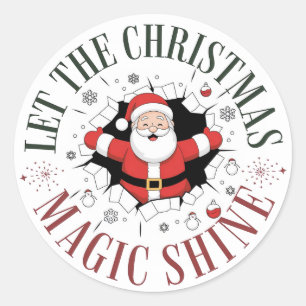 Let the Christmas Magic Shine – Cute Santa Holiday Classic Round Sticker