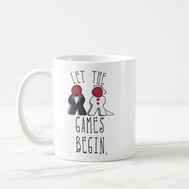 Let the Games Begin Meeple Wedding Fun Art Coffee Mug (Left)
