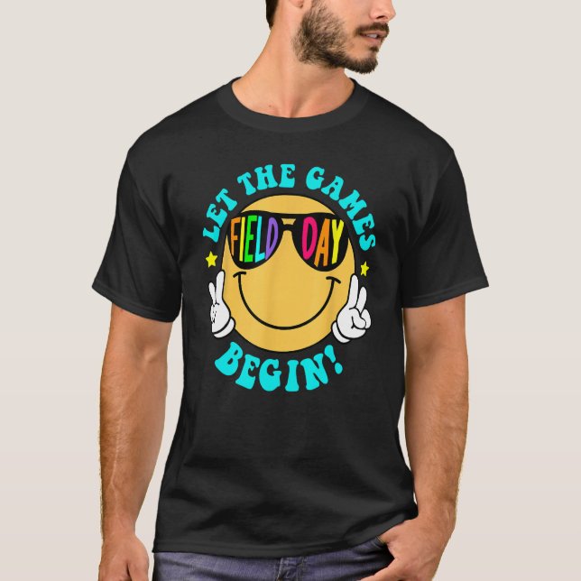 Let The Games Field Day Begin Smile Face Groovy Te T-Shirt (Front)