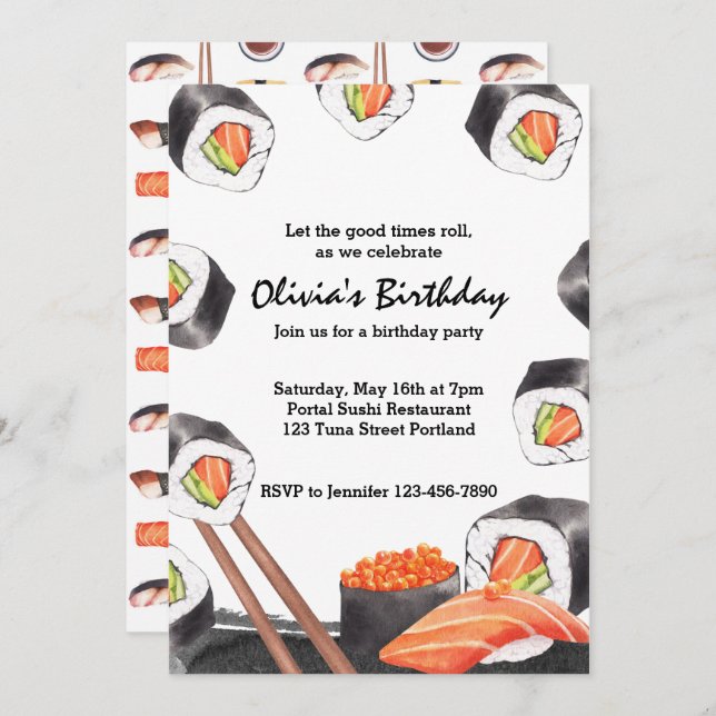 Let the Good Times Roll Sushi Party Birthday Invitation (Front/Back)