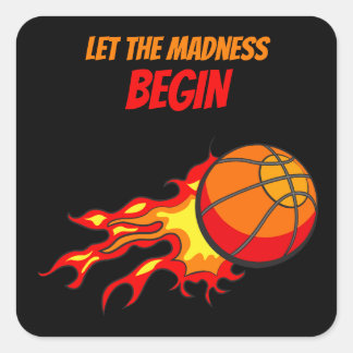 Let the Madness Begin, Flying Basketball Black Square Sticker