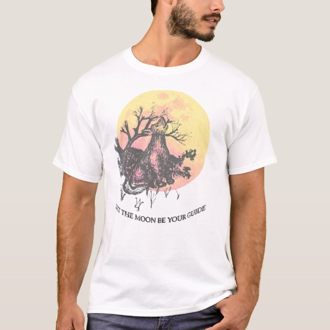 Let the Moon Guide, Wolf on Moon & Lined Letters T-Shirt (Front)