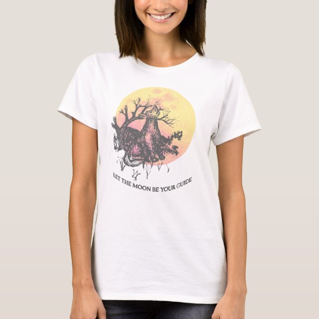 Let the Moon Guide, Wolf on Moon, Lined Letters T-Shirt (Front)