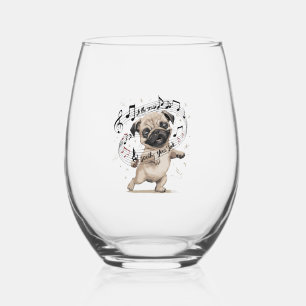 Let the Music Soothe Your Soul Dancing Pug for  Stemless Wine Glass