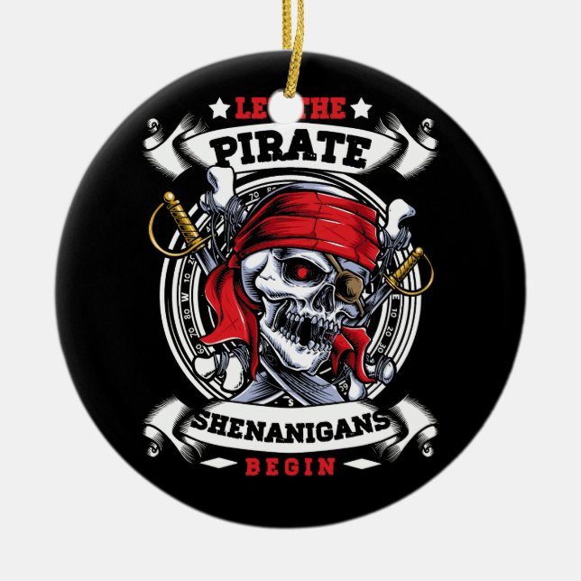 Let The Pirate Shenanigans Begin Crossbones Freebo Ceramic Tree Decoration (Front)