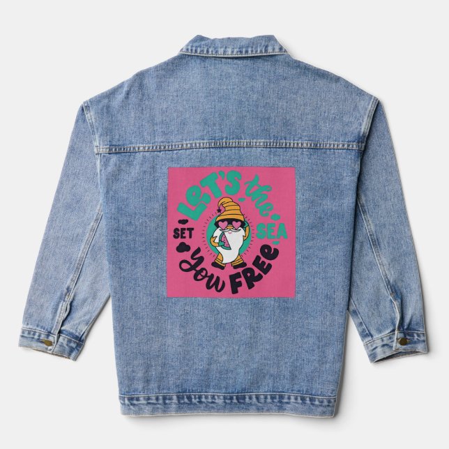 Let the Sea Set You Free Gnome Tee Denim Jacket (Back)