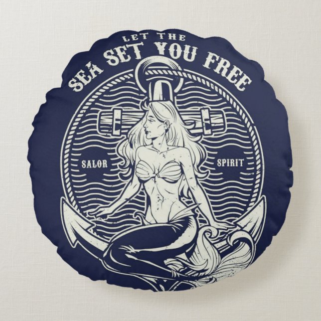 Let the Sea Set You  Round Free Throw Pillow (Front)