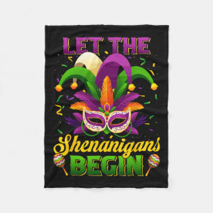 Let The Shenanigans Begin Funny Mardi Gras Men Wom Fleece Blanket