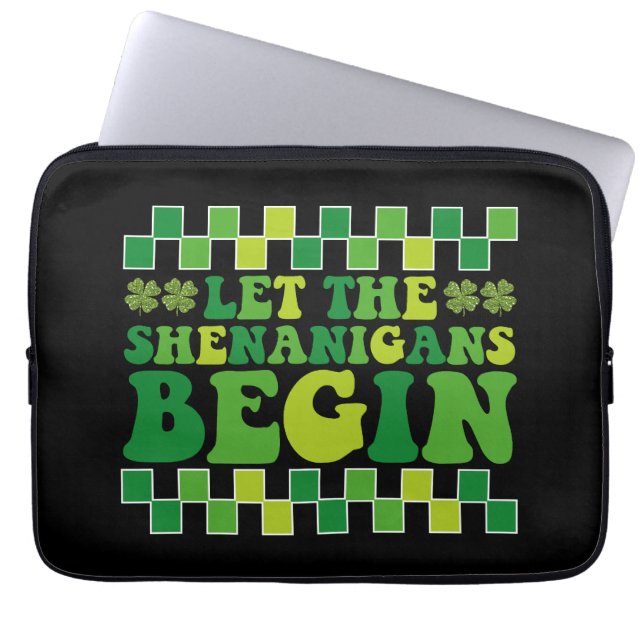 Let The Shenanigans Begin Irish Groovy Retro Laptop Sleeve (Front)