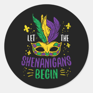 Let The Shenanigans Begin Jester Funny Mardi Gras Classic Round Sticker