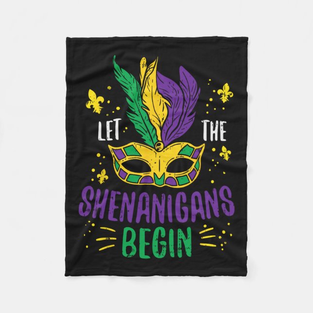 Let The Shenanigans Begin Jester Funny Mardi Gras  Fleece Blanket (Front)