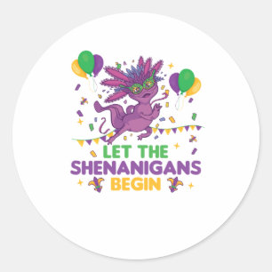 Let The Shenanigans Begin Mardi Gras Axolotl Classic Round Sticker