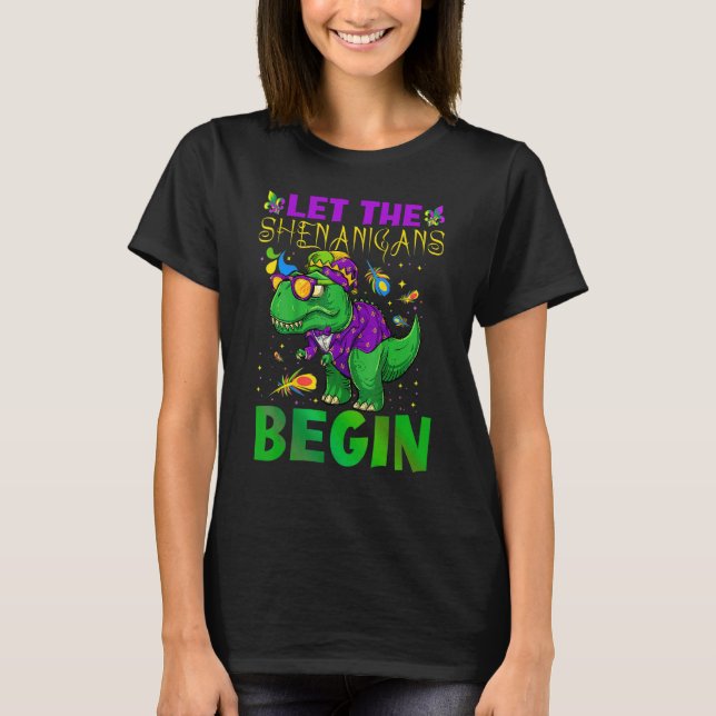 Let The Shenanigans Begin Mardi Gras Dinosaur Kids T-Shirt (Front)