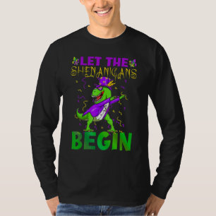 Let The Shenanigans Begin Mardi Gras Dinosaur Kids T-Shirt