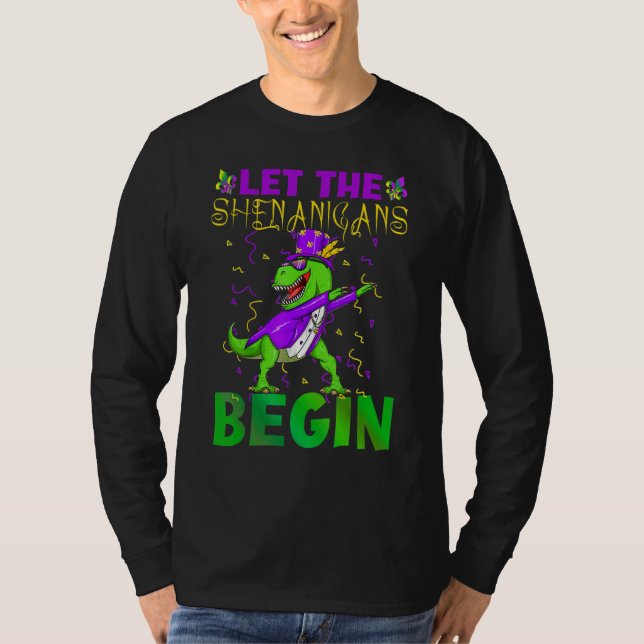 Let The Shenanigans Begin Mardi Gras Dinosaur Kids T-Shirt (Front)