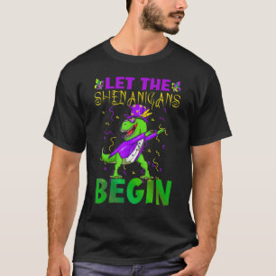 Let The Shenanigans Begin Mardi Gras Dinosaur Kids T-Shirt