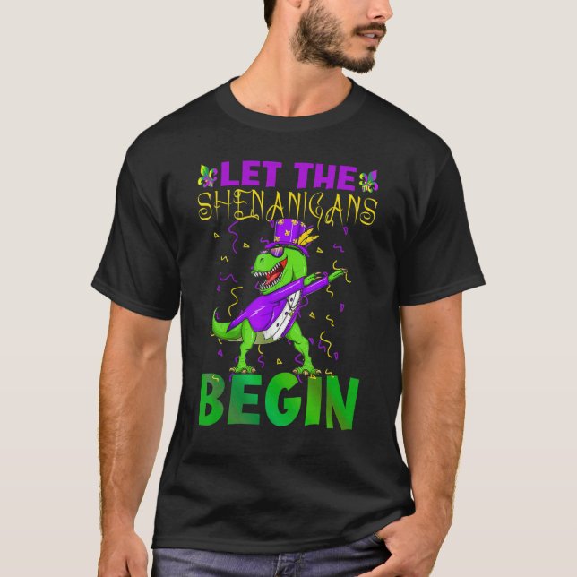 Let The Shenanigans Begin Mardi Gras Dinosaur Kids T-Shirt (Front)