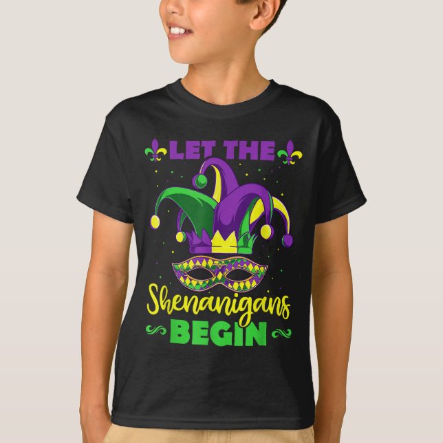 Let The Shenanigans Begin Mardi Gras Jester Hat Ma T-Shirt (Front)
