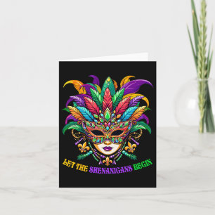 Let The Shenanigans Begin Mardi Gras Jester Mask B Card
