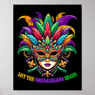 Let The Shenanigans Begin Mardi Gras Jester Mask B Poster