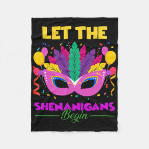 Let The Shenanigans Begin Mardi Gras Kids Men Wome Fleece Blanket