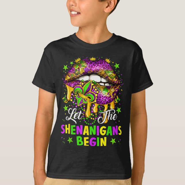Let The Shenanigans Begin Mardi Gras Lips Girl Wom T-Shirt (Front)