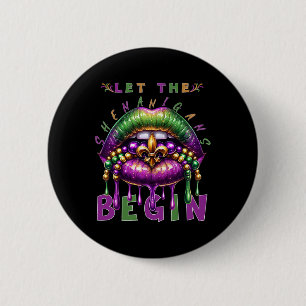 Let The Shenanigans Begin Mardi Gras Lips Kids Men 6 Cm Round Badge