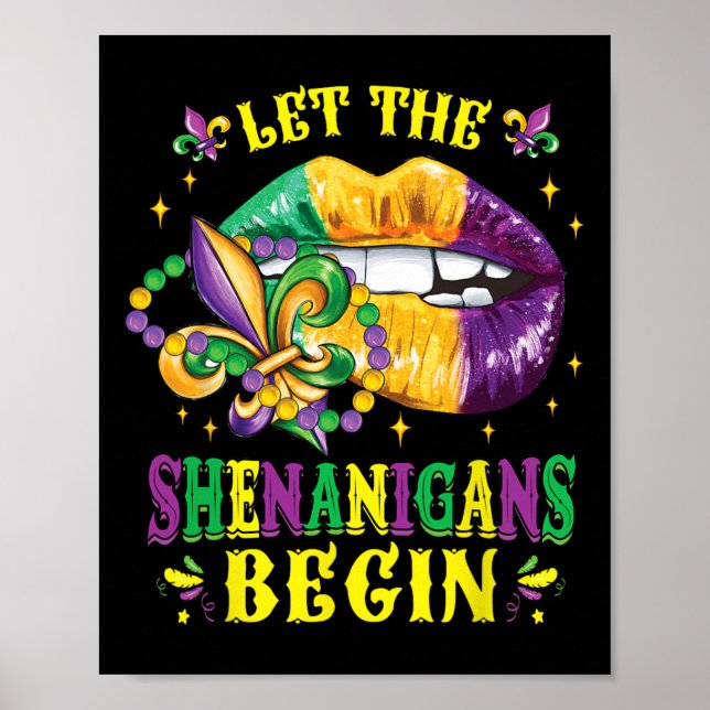 Let The Shenanigans Begin Mardi Gras Lips Kids Men Poster (Front)