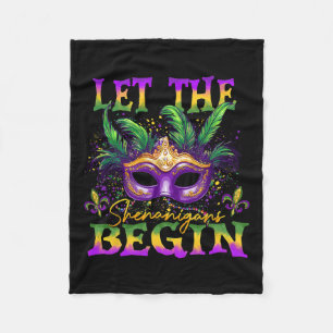 Let The Shenanigans Begin Mardi Gras Mask Costume Fleece Blanket