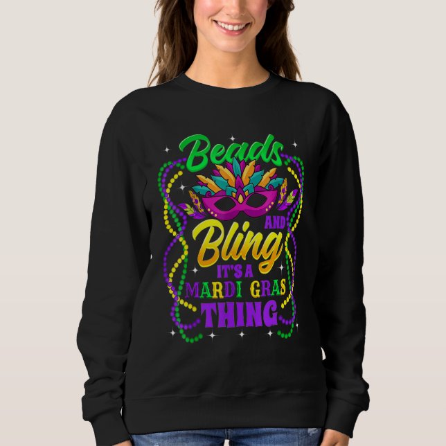 Let The Shenanigans Begin Mardi Gras Party Mask Co Sweatshirt (Front)