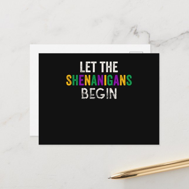 Let The Shenanigans Begin Mardi Gras Postcard (Front/Back In Situ)