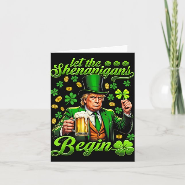 Let The Shenanigans Begin St Patricks Day Shamrock Card (Front)