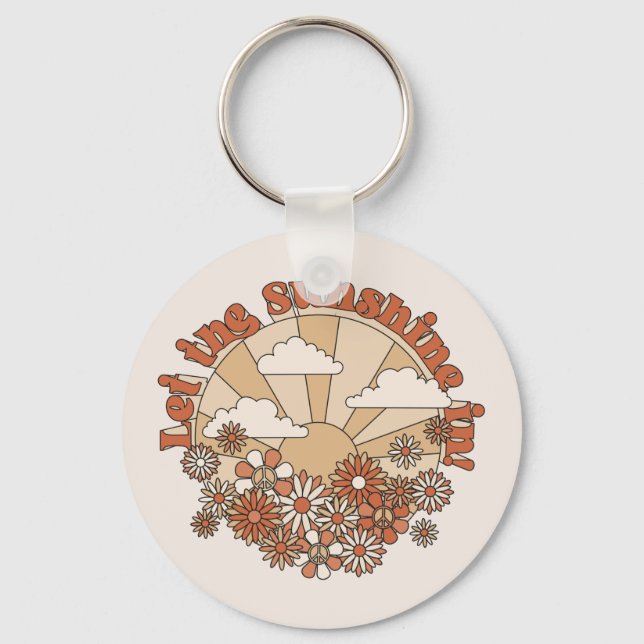 Let the Sunshine In Groovy Daisy Hippie Flowers Key Ring (Front)