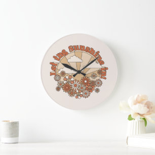 Let the Sunshine In Groovy Daisy Hippie Flowers Large Clock