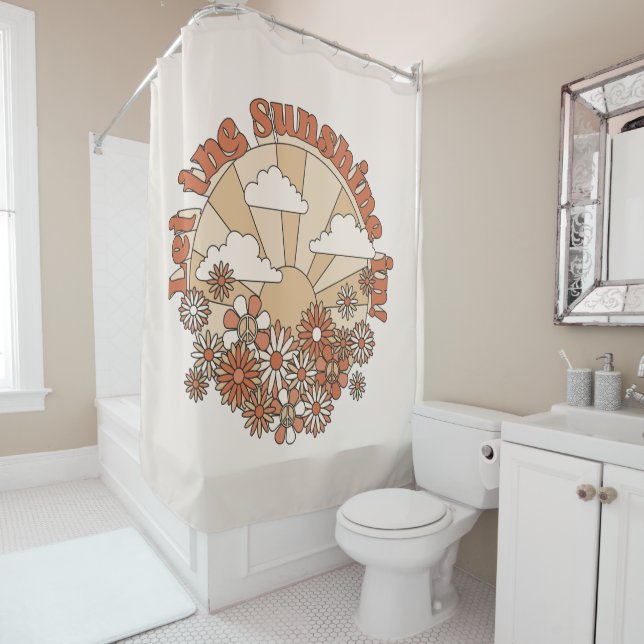 Let the Sunshine In Groovy Daisy Hippie Flowers Shower Curtain (In Situ)