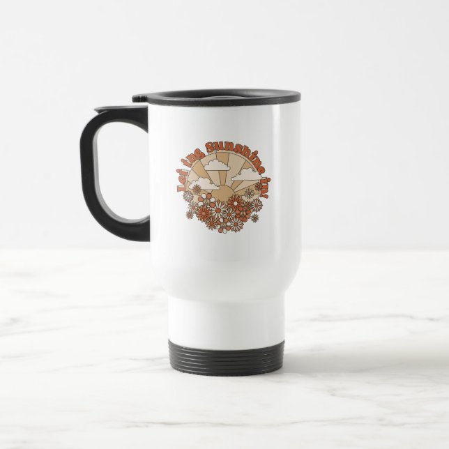 Let the Sunshine In Groovy Daisy Hippie Flowers Travel Mug (Left)