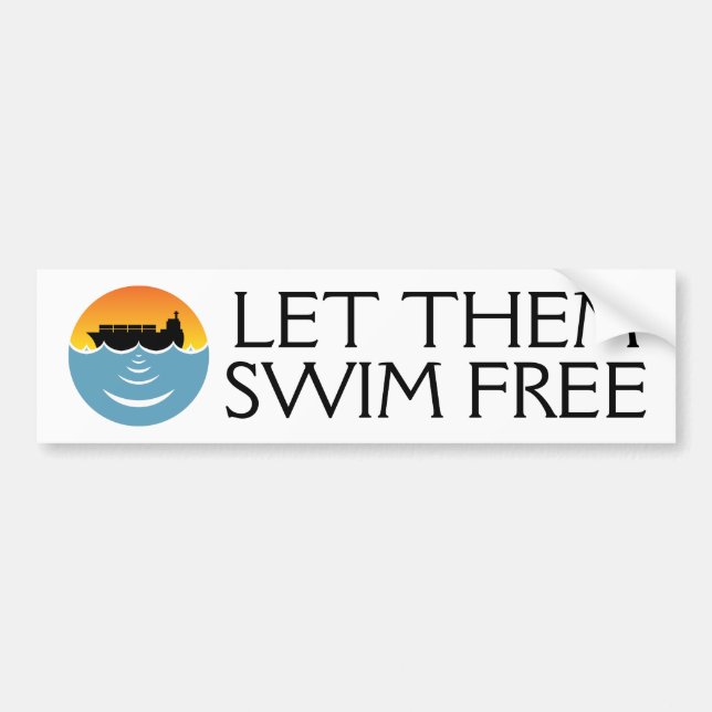 let them swim free stop ocean noise pollution bumper sticker (Front)
